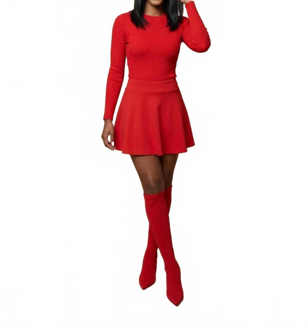 NEW ACTIVE BASIC long sleeves ribbed knit top in red